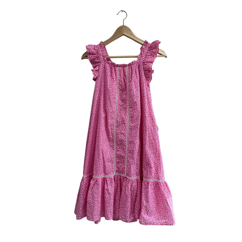 French Connection Cotton Girls Pink Swiss Dot Ruffle Dress‎ Cottagecore 14/16
